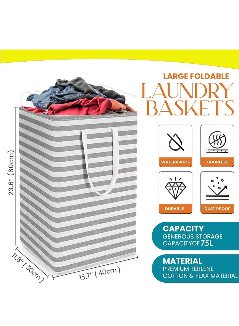 أكياس غسيل سعة 75 لتر، سلة غسيل كبيرة، مقاومة للماء، سلة غسيل قابلة للطي قائمة بذاتها، سلة ملابس طويلة للغسيل مع مقابض حمل سهلة لتنظيم الملابس المتسخة والألعاب - Image 4